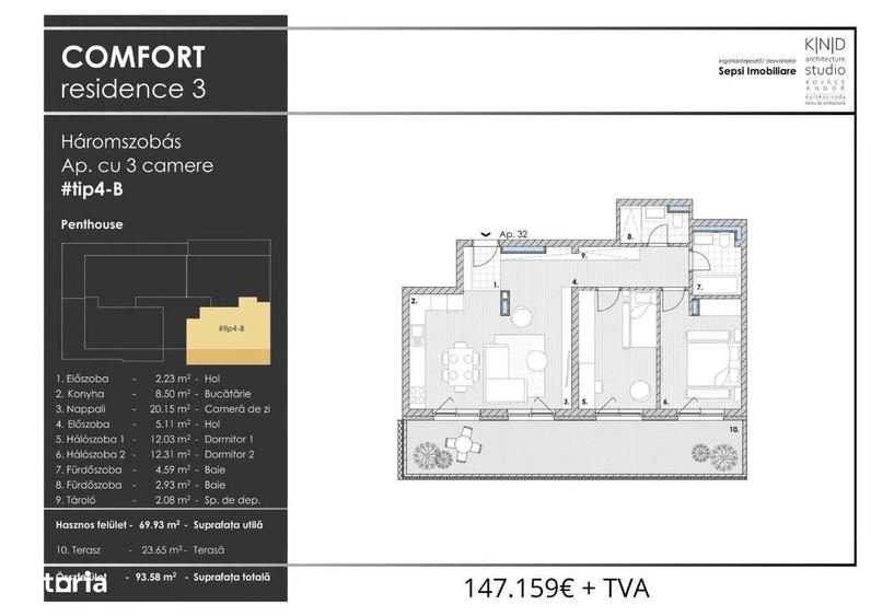 Apartament cu 3 camere în Central
