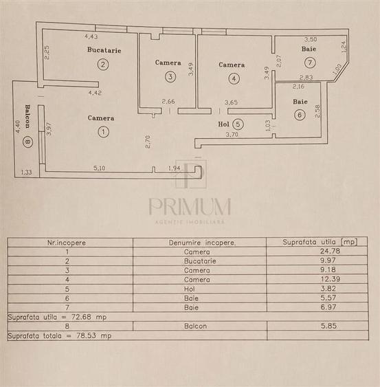 Apartament cu 3 camere decomandat în Aradului
