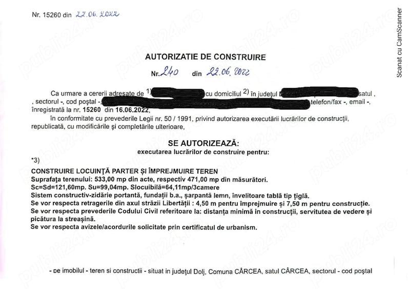 Teren de 471 mp, în Cârcea
