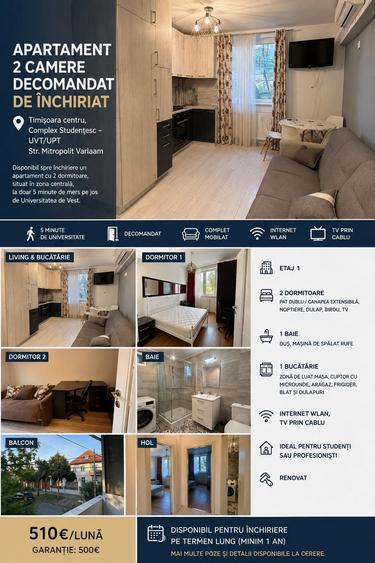 Apartament cu 2 camere decomandat în Complex Studențesc