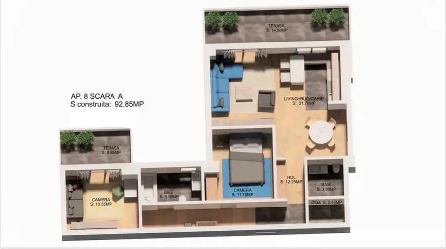 Apartament cu 2 camere decomandat în Central
