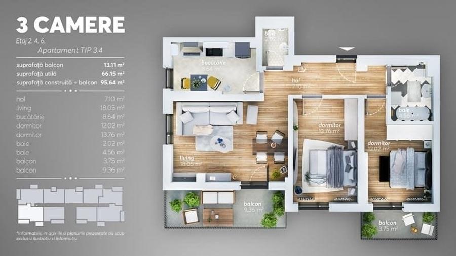 Metalurgiei-Grand Arena -2 camere-59 mp - pret  91500 euro+TVA - 5