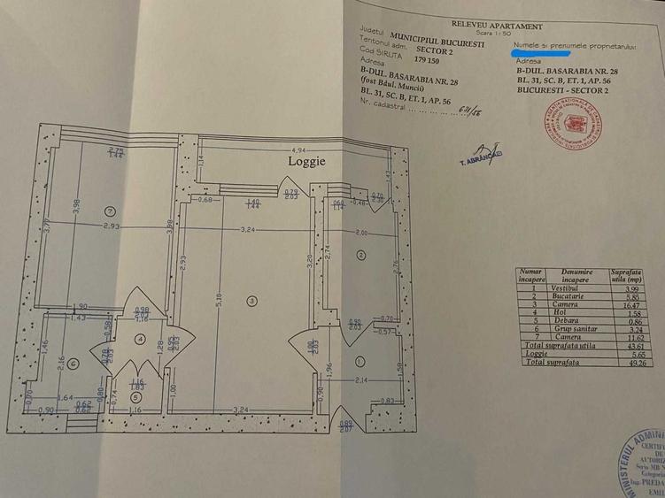 Apartament cu 2 camere semidecomandat în Basarabia