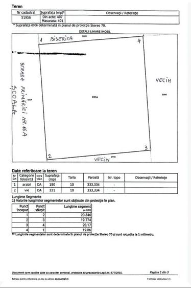 Teren Construcții intravilan de 400 mp, în Vânători