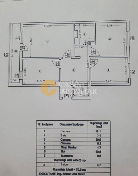 Apartament cu 3 camere decomandat, mobilat în Alexandru cel Bun