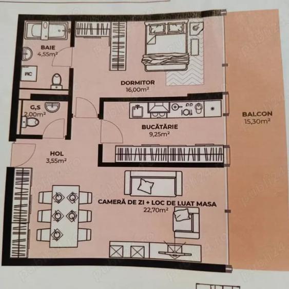 Apartament 2 camere 58,5 mp + terasa 15.3 mp in Cluj zona Da - 2