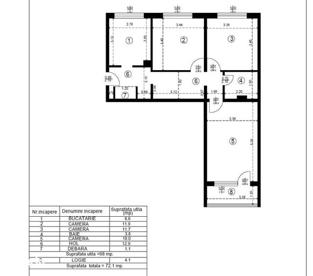 Apartament cu 3 camere decomandat în Alexandru cel Bun