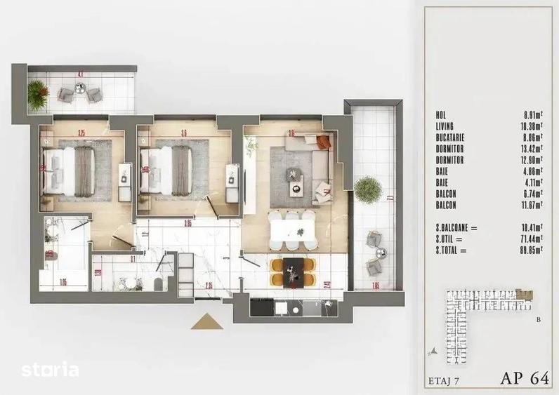 Apartament cu 3 camere în Theodor Pallady