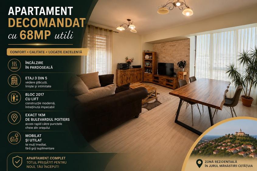 Apartament cu 2 camere decomandat, mobilat în Frumoasa