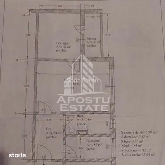 Apartament semidecomandat, 2 camere, centrala proprie,Sagului