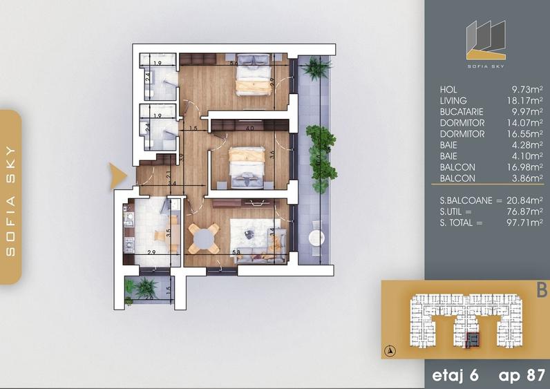 Apartament cu 3 camere semidecomandat în Theodor Pallady