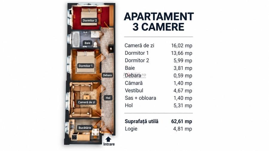 Apartament cu 3 camere semidecomandat, mobilat în Nicolae Grigorescu