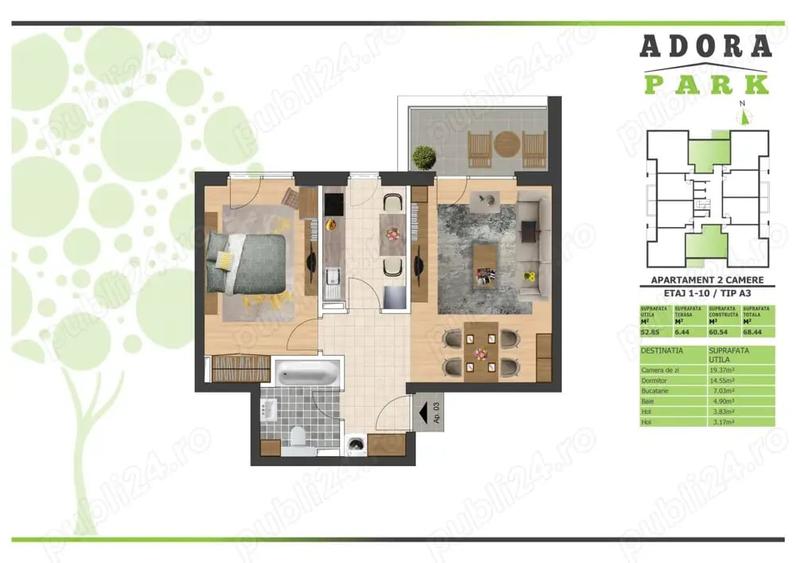 Apartament cu 2 camere nedecomandat în UTA