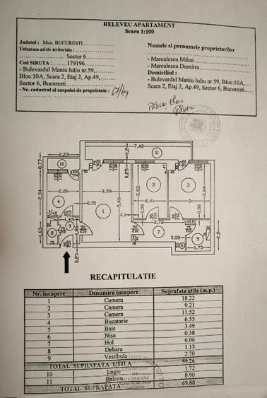 Apartament cu 3 camere semidecomandat, mobilat în Lujerului