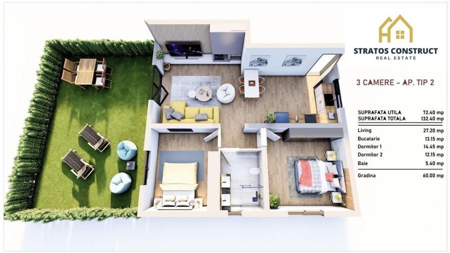 Apartament cu 3 camere în Central