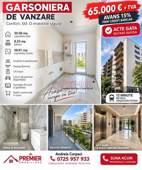 65.000 + TVA | GARSONIERA NOUA 38,91 MP | ACTE GATA | AVANS 15% | - 1