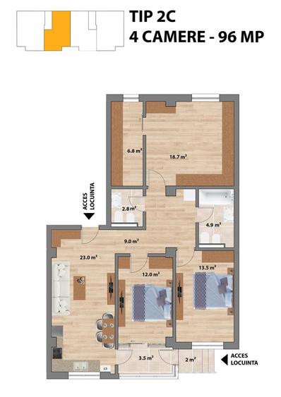 Apartament cu 4 camere în Miroslava