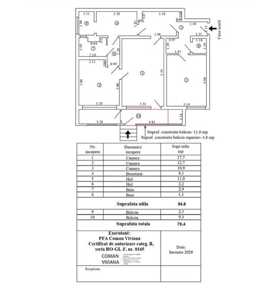 Apartament cu 3 camere semidecomandat în Țiglina 2
