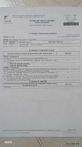 Teren intravilan Focsani vest, Vand parcela 525 m2 - 50 Euro m2. - 2