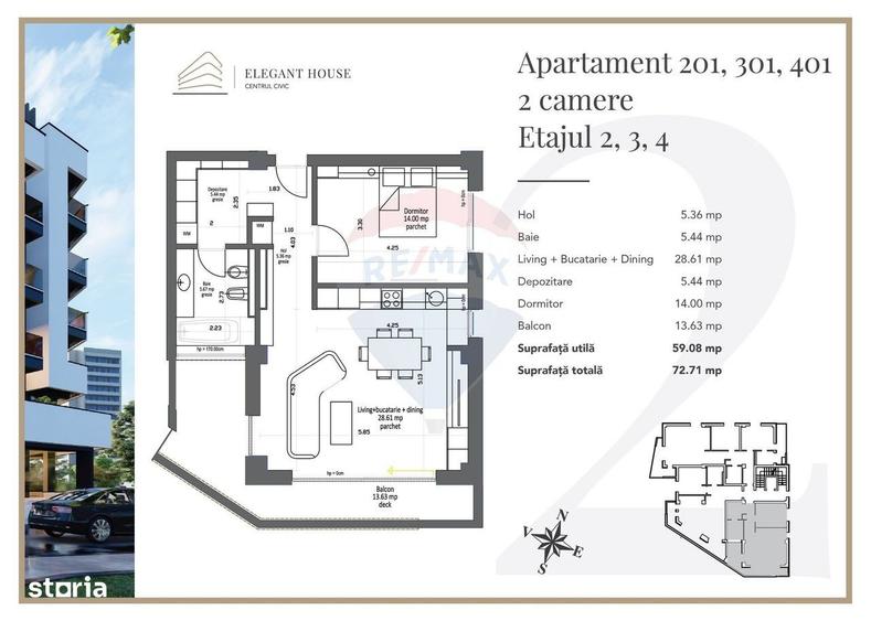 Apartament cu 2 camere decomandat în Centrul Civic