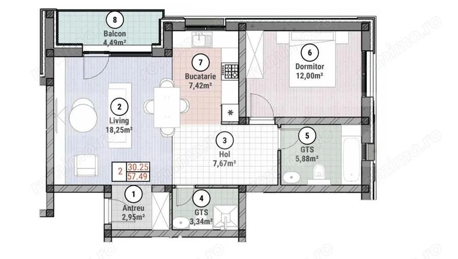 Apartament cu 2 camere semidecomandat în Moșnița Nouă