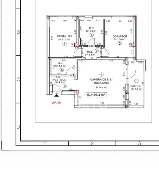 Apartament cu 3 camere semidecomandat în Torontalului