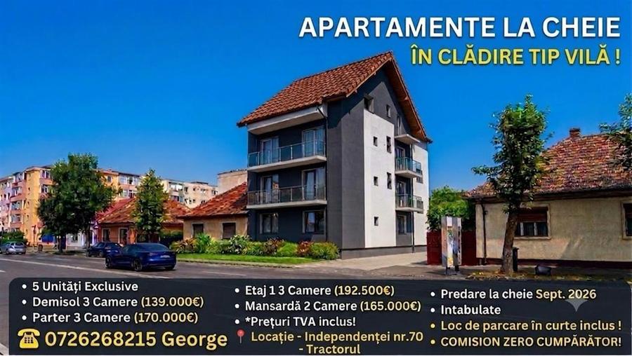 Apartament cu 3 camere decomandat în Tractorul
