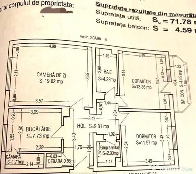 Apartament cu 3 camere decomandat în Central