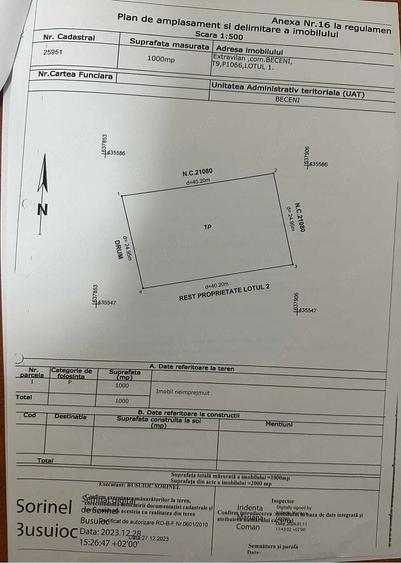 Teren de 1000 mp, în Gura Dimienii