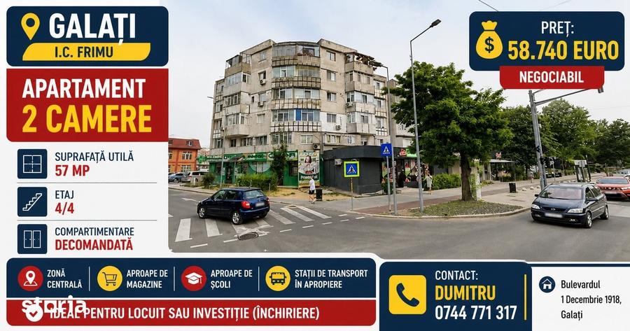 Apartament cu 2 camere decomandat în Central