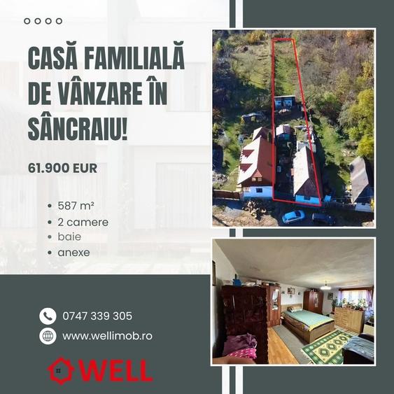 Casă individuală cu 2 camere cu Teren 587 Mp în Sâncraiu