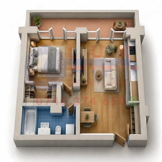 Apartament cu 2 camere semidecomandat în Babadag