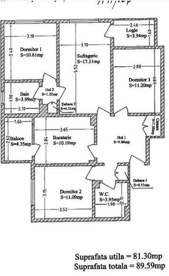 Apartament cu 4 camere semidecomandat în Militari