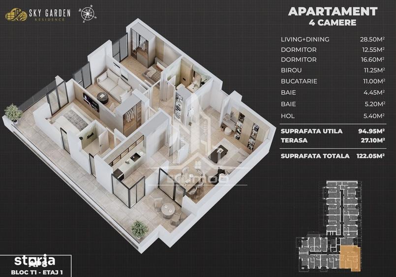 Apartament cu 4 camere în Central