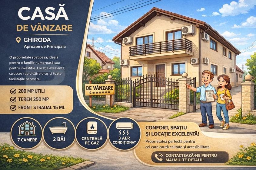 Casă individuală cu 7 camere cu Canalizare în Ghiroda