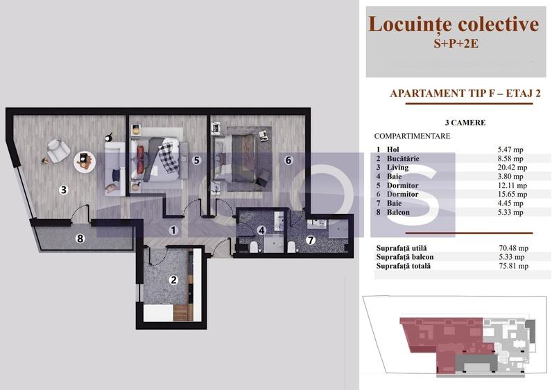 Apartament cu 2 camere decomandat în Jiului