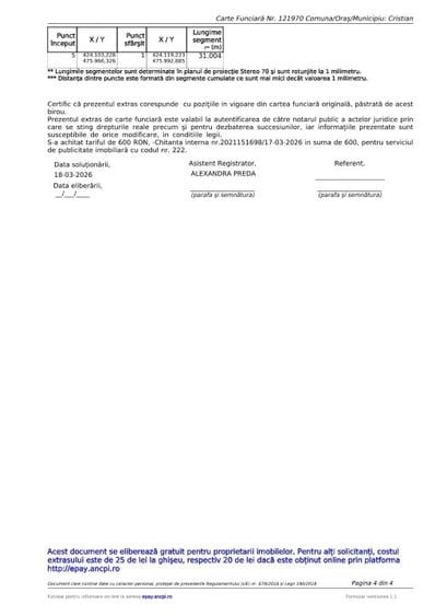 Teren Construcții intravilan de 521 mp, în Cristian