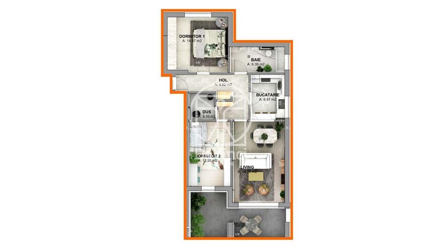 Apartament cu 3 camere decomandat în Cristian