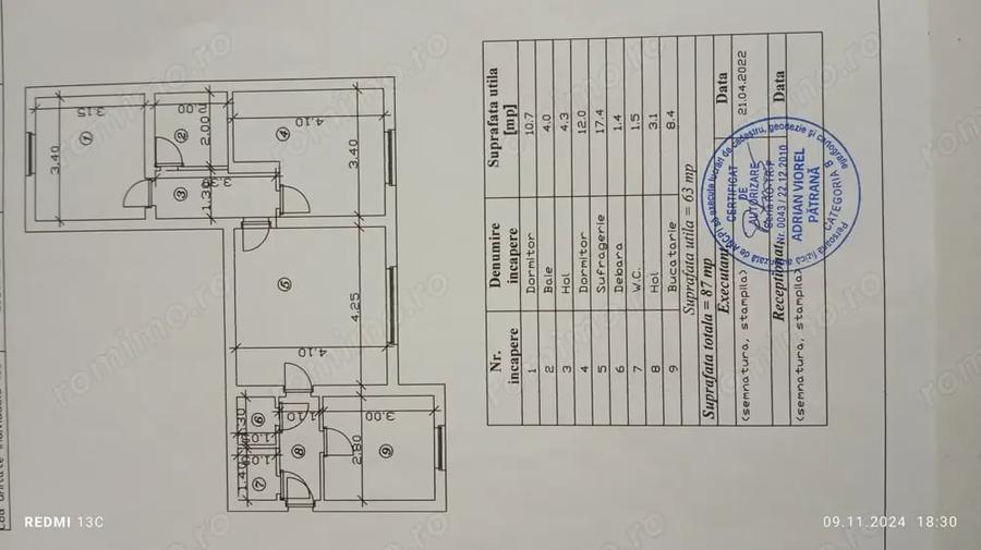 Apartament cu 3 camere semidecomandat în Central