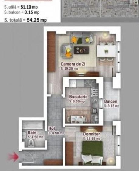 Apartament cu 2 camere decomandat, mobilat în Theodor Pallady