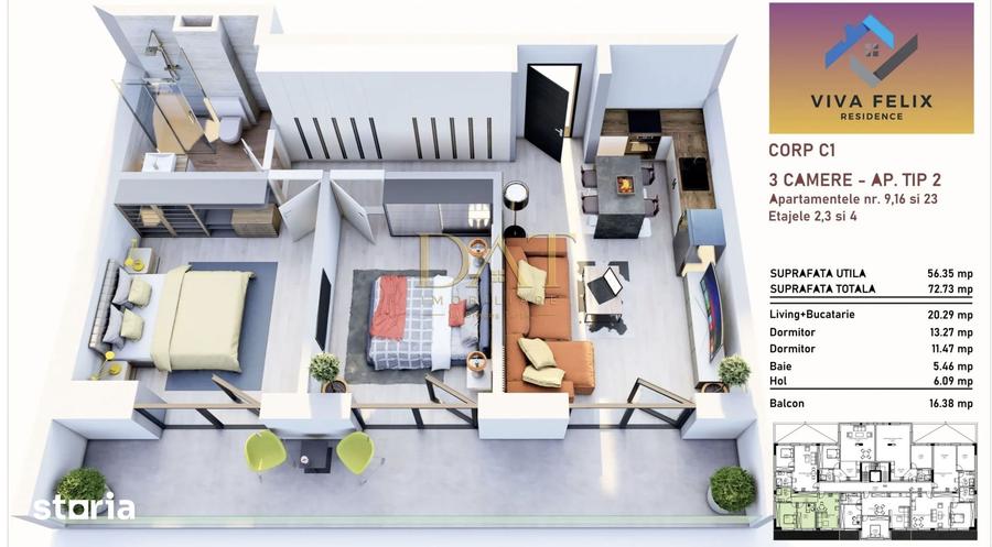 Apartament cu 3 camere în Sânmartin