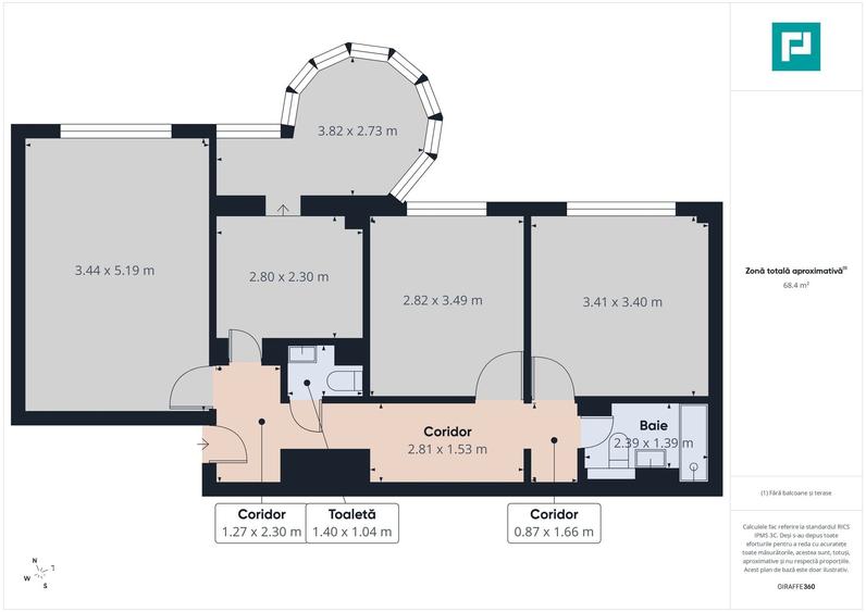 Apartament cu 3 camere decomandat în Podgoria