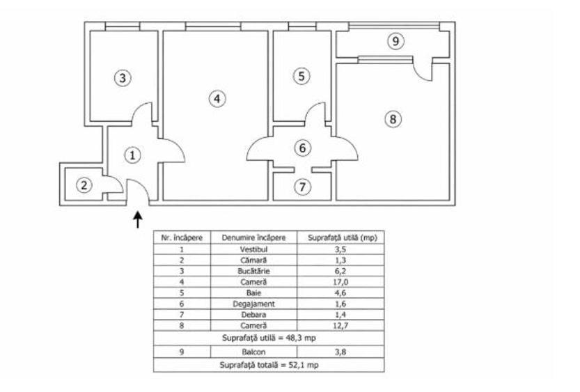 Apartament cu 2 camere semidecomandat în Centrul Civic