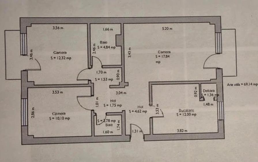 Apartament cu 3 camere decomandat în Soarelui
