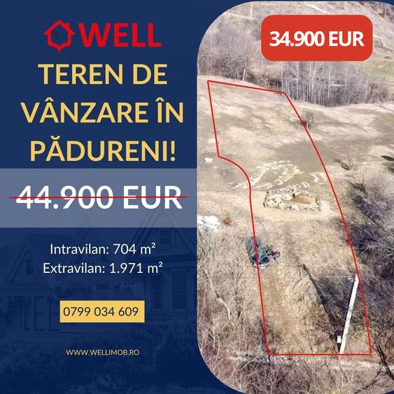 Teren intravilan de 2675 mp, în Pădureni