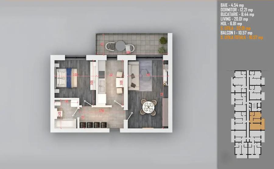 Apartament 2 Camere Decomandat metrou 15 minute N Teclu ansamblu nou - 11