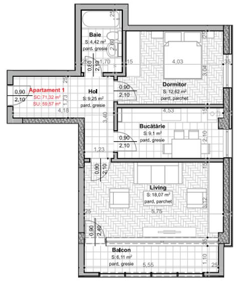Apartament cu 2 camere decomandat în Bucium