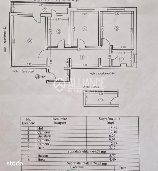 Apartament cu 3 camere decomandat în Tomis Nord