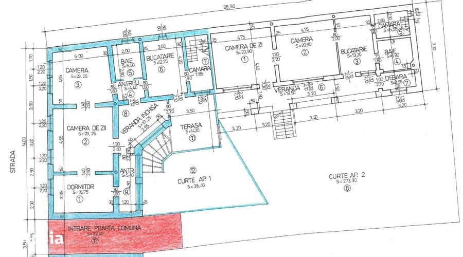 Casă cu 3 camere decomandat cu Teren 300 Mp în Central
