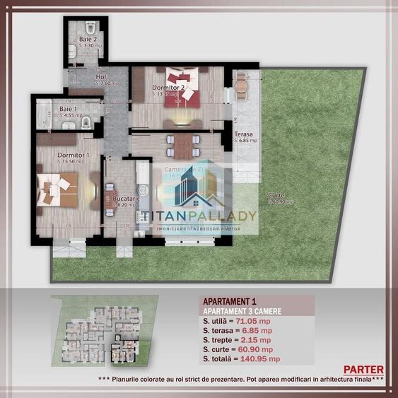 Apartament cu 3 camere decomandat în Titan